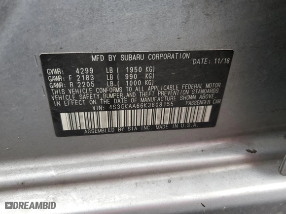 2019 Subaru Impreza with VIN 4S3GKAA66K3608155, listed as a Copart auction lot 77043934 with 0 mi miles and Salvage Title. Bid and sale history available at carsss.com. Image 12.