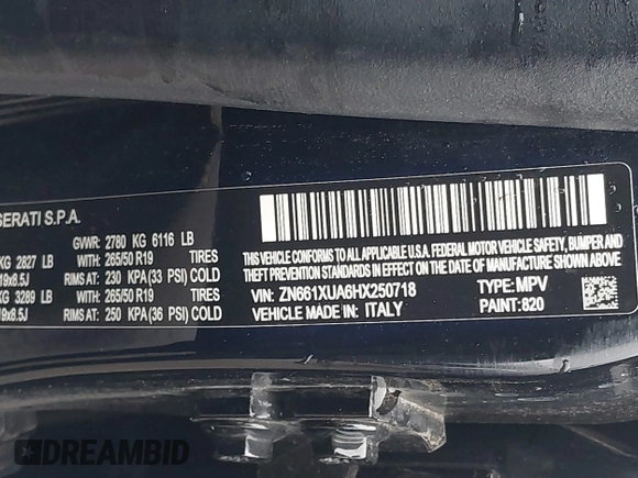 2017 Maserati Levante с VIN ZN661XUA6HX250718, выставлен на аукционе IAAI как лот 41802752 с пробегом 68 000 миль миль и . История ставок и продаж доступна на DreamBid. Изображение 9.
