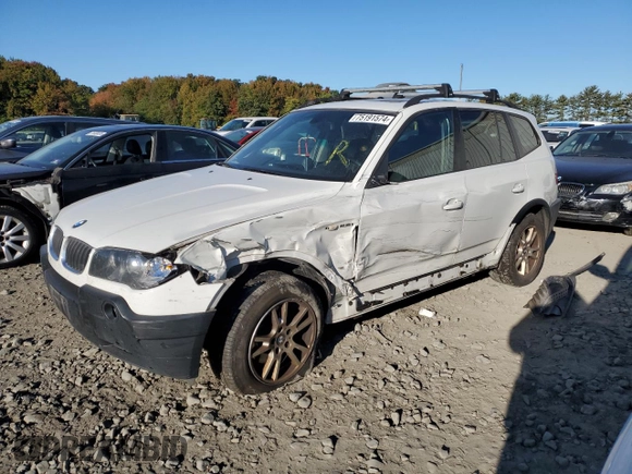 2005 BMW X3 2.5i with VIN WBXPA73415WC52398, listed as a Copart auction lot 75191574 with 204,347 mi miles and Clean Title. Bid and sale history available at carsss.com. Image 1.