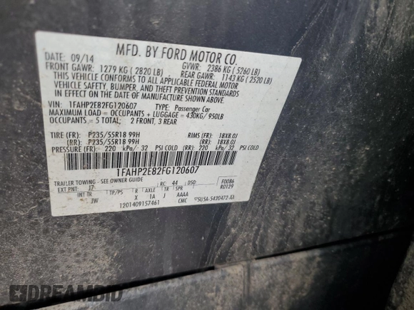 2015 Ford Taurus SEL with VIN 1FAHP2E82FG120607, listed as a Copart auction lot 59853315 with 172,812 mi miles and Salvage title. Bid and sale history available at DreamBid. Image 13.