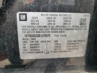 2016 GMC Canyon 2WD SLE with VIN 1GTG5CE32G1379575, listed as a Copart auction lot 56129894 with 77,430 mi miles and Clean Title. Bid and sale history available at carsss.com. Image 12.