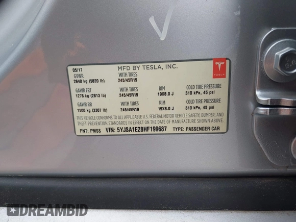 2017 Tesla Model S 100D с VIN 5YJSA1E28HF199687, выставлен на аукционе IAAI как лот 42353657 с пробегом 68 533 миль миль и . История ставок и продаж доступна на DreamBid. Изображение 9.