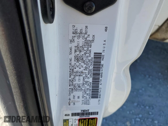 2012 Toyota Tacoma PreRunner z VIN 5TFTU4GNXCX018348, wystawiony jako Copart lot #88088425 z przebiegiem 77 653 mil mil oraz Szkoda całkowita • Salvage title. Historia ofert i sprzedaży dostępna na DreamBid. Obrazek 14.