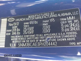 2023 Hyundai Tucson SEL z VIN 5NMJBCAE3PH204442, wystawiony jako IAAI lot #41831450 z przebiegiem 50 812 mil mil oraz . Historia ofert i sprzedaży dostępna na DreamBid. Obrazek 9.