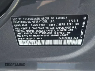 2016 Volkswagen Passat S with VIN 1VWAT7A30GC013544, listed as a IAAI auction lot 42643834 with 163,000 mi miles and . Bid and sale history available at DreamBid. Image 9.