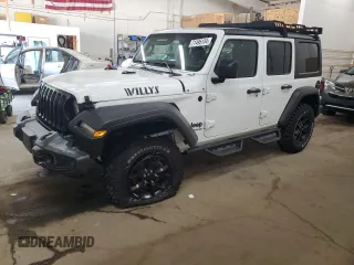 2022 Jeep Wrangler Unlimited Willys with VIN 1C4HJXDM0NW244953, listed as a Copart auction lot 71495154 with 14,577 mi miles and Salvage Title. Bid and sale history available at DreamBid. Image 1.