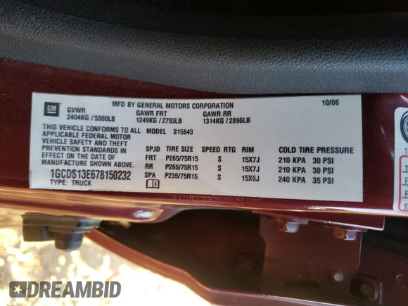 2007 Chevrolet Colorado LT w/3LT with VIN 1GCDS13E678150232, listed as a Copart auction lot 83074264 with 148,321 mi miles and Salvage Title. Bid and sale history available at carsss.com. Image 14.