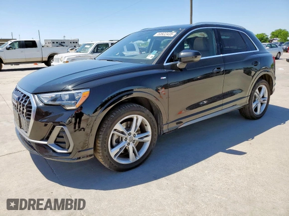 2020 Audi Q3 S line Premium with VIN WA1DECF30L1100906, listed as a Copart auction lot 53922435 with 41,961 mi miles and Salvage title. Bid and sale history available at DreamBid. Image 1.