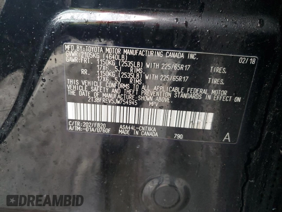 2018 Toyota RAV4 LE with VIN 2T3BFREV5JW754945, listed as a Copart auction lot 50298355 with 67,991 mi miles and Salvage Title. Bid and sale history available at DreamBid. Image 13.
