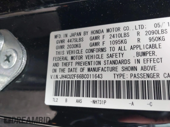 2011 Acura TSX z VIN JH4CU2F66BC011643, wystawiony jako IAAI lot #42334375 z przebiegiem 156 857 mil mil oraz . Historia ofert i sprzedaży dostępna na DreamBid. Obrazek 9.