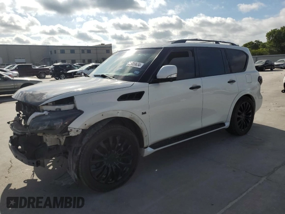 2015 Infiniti QX80 with VIN JN8AZ2NF4F9574399, listed as a Copart auction lot 59489634 with 0 mi miles and Salvage Title. Bid and sale history available at carsss.com. Image 1.