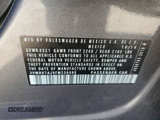 2015 Volkswagen Jetta Sedan 1.8T SE with VIN 3VWD07AJ9FM236988, listed as a Copart auction lot 42636825 with 98,847 mi miles and Salvage Title. Bid and sale history available at carsss.com. Image 12.