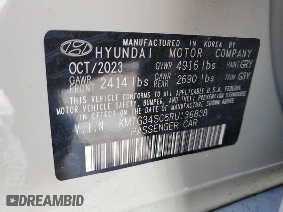 2024 Genesis G70 2.5T with VIN KMTG34SC6RU136838, listed as a Copart auction lot 51304345 with 13,041 mi miles and Salvage title. Bid and sale history available at DreamBid. Image 12.