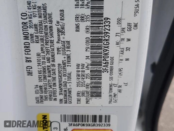 2016 Ford Fusion Titanium with VIN 3FA6P0K9XGR392339, listed as a Copart auction lot 82372914 with 130,953 mi miles and Salvage Title. Bid and sale history available at carsss.com. Image 12.