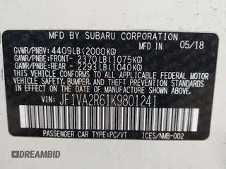 2019 Subaru WRX STI with VIN JF1VA2R61K9801241, listed as a IAAI auction lot 40913622 with 60,189 mi miles and . Bid and sale history available at DreamBid. Image 9.