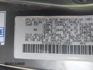 2004 Toyota Sienna CE with VIN 5TDZA23C34S129567, listed as a IAAI auction lot 42186295 with 184,220 mi miles and . Bid and sale history available at DreamBid. Image 9.
