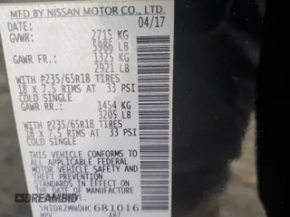 2017 Nissan Pathfinder SV z VIN 5N1DR2MN0HC681016, wystawiony jako Copart lot #87638785 z przebiegiem 173 130 mil mil oraz Szkoda całkowita • Salvage title. Historia ofert i sprzedaży dostępna na DreamBid. Obrazek 16.