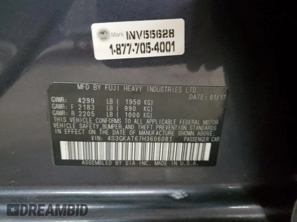 2017 Subaru Impreza Limited z VIN 4S3GKAT67H3606081, wystawiony jako Copart lot #44751035 z przebiegiem 40 409 mil mil oraz Szkoda całkowita • Salvage title. Historia ofert i sprzedaży dostępna na DreamBid. Obrazek 12.