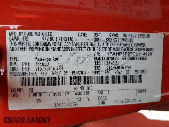 2012 Ford Focus SE with VIN 1FAHP3F27CL114126, listed as a Copart auction lot 57990805 with 131,122 mi miles and Clean title. Bid and sale history available at DreamBid. Image 12.
