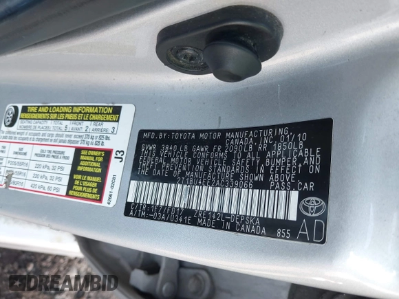 2010 Toyota Corolla with VIN 2T1BU4EE2AC339066, listed as a IAAI auction lot 41680124 with 999,999 mi miles. Bid and sale history available at carsss.com. Image 9.
