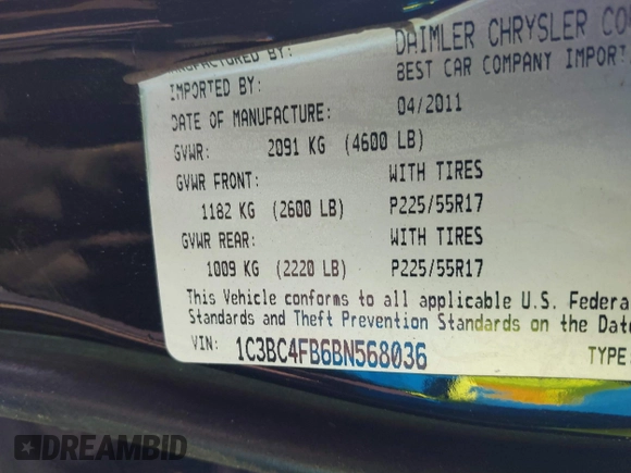 2011 Chrysler 200 LX with VIN 1C3BC4FB6BN568036, listed as a IAAI auction lot 41192409 with 135,353 mi miles. Bid and sale history available at carsss.com. Image 9.