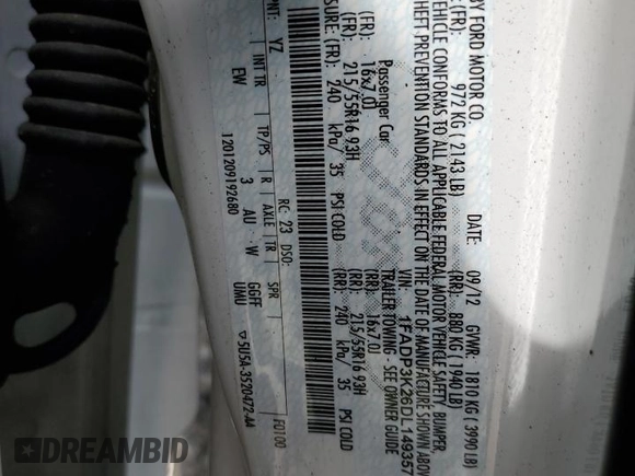2013 Ford Focus SE with VIN 1FADP3K26DL149357, listed as a Copart auction lot 55142275 with 198,057 mi miles and Clean Title. Bid and sale history available at carsss.com. Image 12.