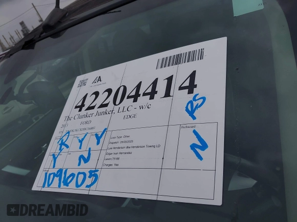 2013 Ford Edge Limited with VIN 2FMDK3KCXDBC06883, listed as a IAAI auction lot 42204414 with 109,605 mi miles and . Bid and sale history available at DreamBid. Image 17.