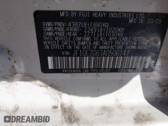 2010 Subaru WRX WRX с VIN JF1GE7G63AG506147, выставлен на аукционе IAAI как лот 41422166 с пробегом 171 514 миль миль и . История ставок и продаж доступна на DreamBid. Изображение 9.