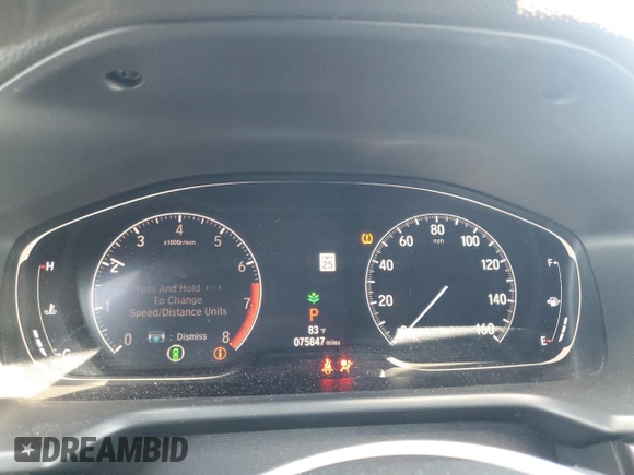 2019 Honda Accord Sport with VIN 1HGCV1F36KA176121, listed as a Copart auction lot 52565475 with 75,847 mi miles and Salvage Title. Bid and sale history available at DreamBid. Image 9.
