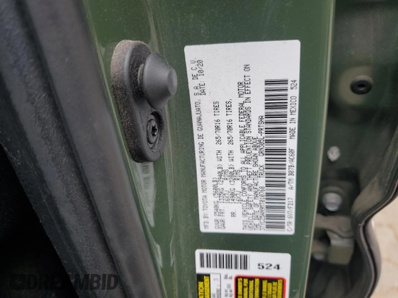 2021 Toyota Tacoma SR with VIN 3TYCZ5AN9MT010768, listed as a Copart auction lot 53961455 with 55,822 mi miles and Salvage title. Bid and sale history available at DreamBid. Image 12.