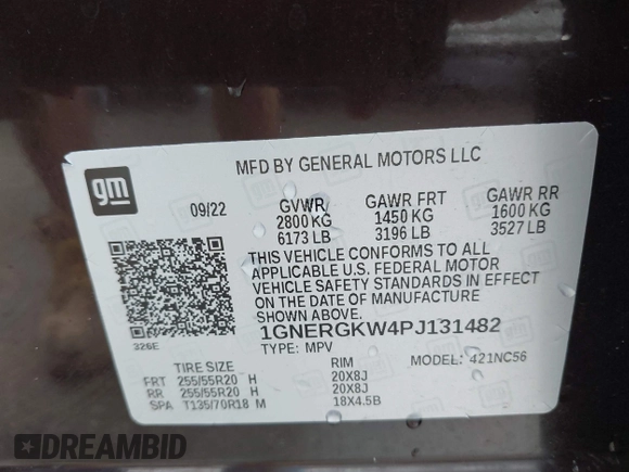 2023 Chevrolet Traverse LT Cloth with VIN 1GNERGKW4PJ131482, listed as a IAAI auction lot 42373454 with 61,474 mi miles and . Bid and sale history available at DreamBid. Image 9.