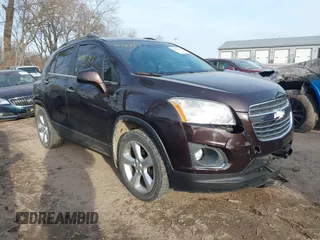 2015 Chevrolet Trax LTZ with VIN KL7CJTSB9FB101817, listed as a IAAI auction lot 41090727 with 108,959 mi miles. Bid and sale history available at carsss.com. Image 1.