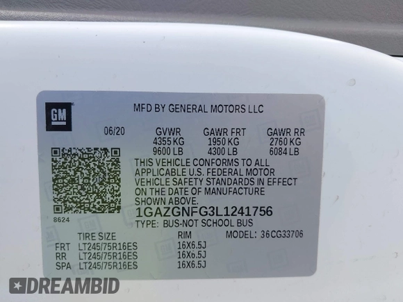 2020 Chevrolet Express Passenger LS with VIN 1GAZGNFG3L1241756, listed as a IAAI auction lot 42513261 with 23,256 mi miles and . Bid and sale history available at DreamBid. Image 9.