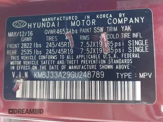 2016 Hyundai Tucson Limited z VIN KM8J33A29GU248789, wystawiony jako IAAI lot #42327327 z przebiegiem 114 479 mil mil oraz . Historia ofert i sprzedaży dostępna na DreamBid. Obrazek 9.