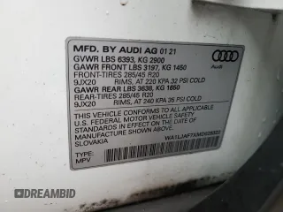 2021 Audi Q7 Premium Plus with VIN WA1LJAF7XMD028322, listed as a Copart auction lot 89302575 with 56,214 mi miles and Salvage title. Bid and sale history available at DreamBid. Image 14.