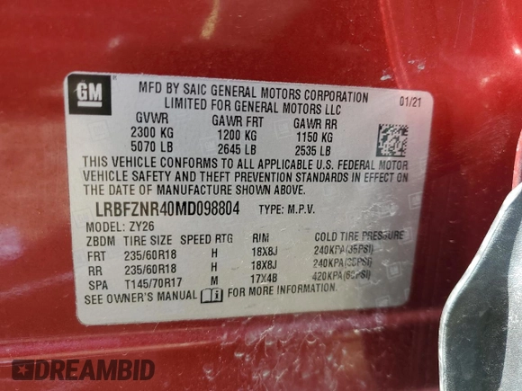 2021 Buick Envision Essence with VIN LRBFZNR40MD098804, listed as a Copart auction lot 50334565 with Not Provided miles and Salvage Title. Bid and sale history available at carsss.com. Image 13.