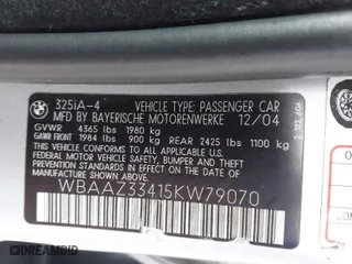2005 BMW 3 Series 325i with VIN WBAAZ33415KW79070, listed as a IAAI auction lot 41708871 with 148,876 mi miles. Bid and sale history available at carsss.com. Image 9.
