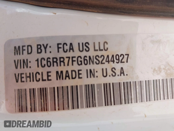 2022 Ram 1500 Tradesman with VIN 1C6RR7FG6NS244927, listed as a IAAI auction lot 42589107 with 42,394 mi miles and . Bid and sale history available at DreamBid. Image 9.