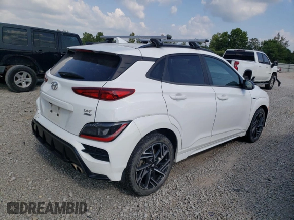 2023 Hyundai Kona N Line with VIN KM8K3CA39PU985326, listed as a Copart auction lot 65577004 with 68,719 mi miles and Salvage Title. Bid and sale history available at carsss.com. Image 3.