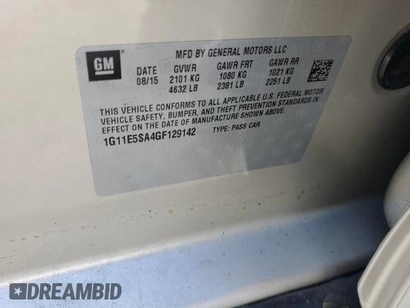 2016 Chevrolet Malibu Limited LTZ with VIN 1G11E5SA4GF129142, listed as a Copart auction lot 77954984 with 45,402 mi miles and Salvage Title. Bid and sale history available at carsss.com. Image 12.