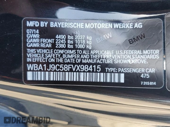 2015 BMW 2 Series M235i xDrive with VIN WBA1J9C58FVX98415, listed as a Copart auction lot 49793655 with 110,169 mi miles and Salvage Title. Bid and sale history available at DreamBid. Image 14.