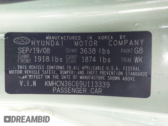 2009 Hyundai Accent Auto SE with VIN KMHCN36C69U113339, listed as a IAAI auction lot 41921277 with 228,213 mi miles. Bid and sale history available at carsss.com. Image 9.