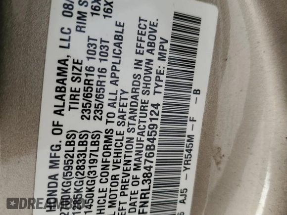 2006 Honda Odyssey EX with VIN 5FNRL38476B459124, listed as a Copart auction lot 76903724 with 94,270 mi miles and Salvage title. Bid and sale history available at DreamBid. Image 13.