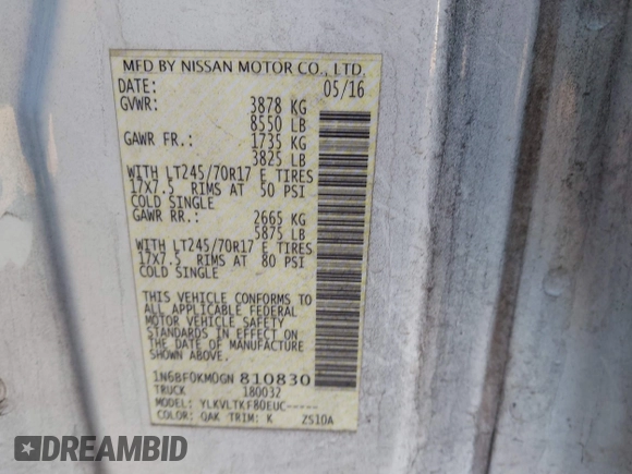 2016 Nissan NV SV z VIN 1N6BF0KM0GN810830, wystawiony jako IAAI lot #41421636 z przebiegiem 190 532 mil mil oraz . Historia ofert i sprzedaży dostępna na DreamBid. Obrazek 9.