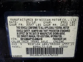 2012 Nissan Sentra S with VIN 3N1AB6AP1CL696410, listed as a Copart auction lot 50416095 with 97,218 mi miles and Salvage Title. Bid and sale history available at DreamBid. Image 13.