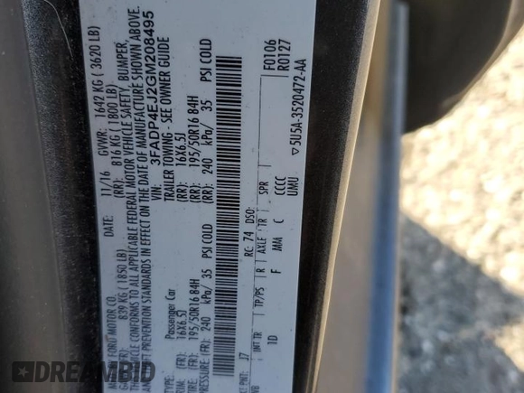 2016 Ford Fiesta SE with VIN 3FADP4EJ2GM208495, listed as a Copart auction lot 47990995 with Not Provided miles and Salvage Title. Bid and sale history available at carsss.com. Image 15.