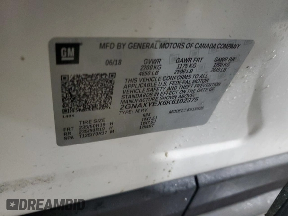 2019 Chevrolet Equinox Premier with VIN 2GNAXYEX6K6102375, listed as a Copart auction lot 42916735 with 33,029 mi miles and Non Repairable. Bid and sale history available at carsss.com. Image 14.