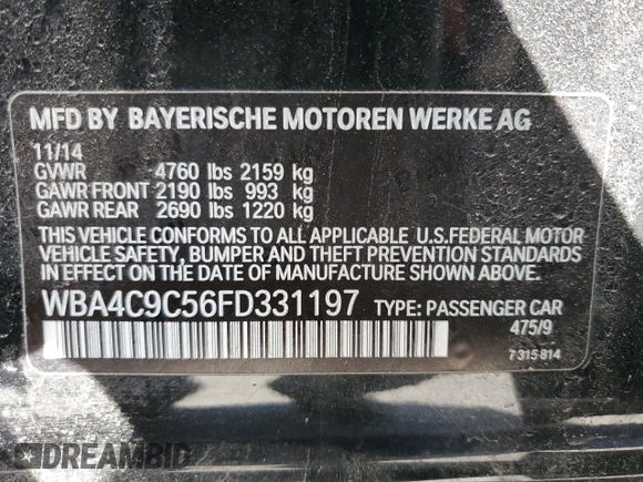2015 BMW 4 Series 428i xDrive z VIN WBA4C9C56FD331197, wystawiony jako Copart lot #56714895 z przebiegiem 126 386 mil mil oraz Czysty tytuł • Clean title. Historia ofert i sprzedaży dostępna na DreamBid. Obrazek 12.