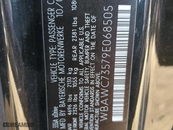 2009 BMW 3 Series 335i xDrive with VIN WBAWC73579E068505, listed as a Copart auction lot 80458404 with 123,194 mi miles and Salvage Title. Bid and sale history available at carsss.com. Image 12.