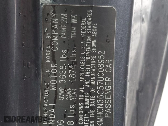2007 Hyundai Accent SE with VIN KMHCN36C57U008952, listed as a Copart auction lot 86095324 with 167,601 mi miles and Salvage Title. Bid and sale history available at carsss.com. Image 12.